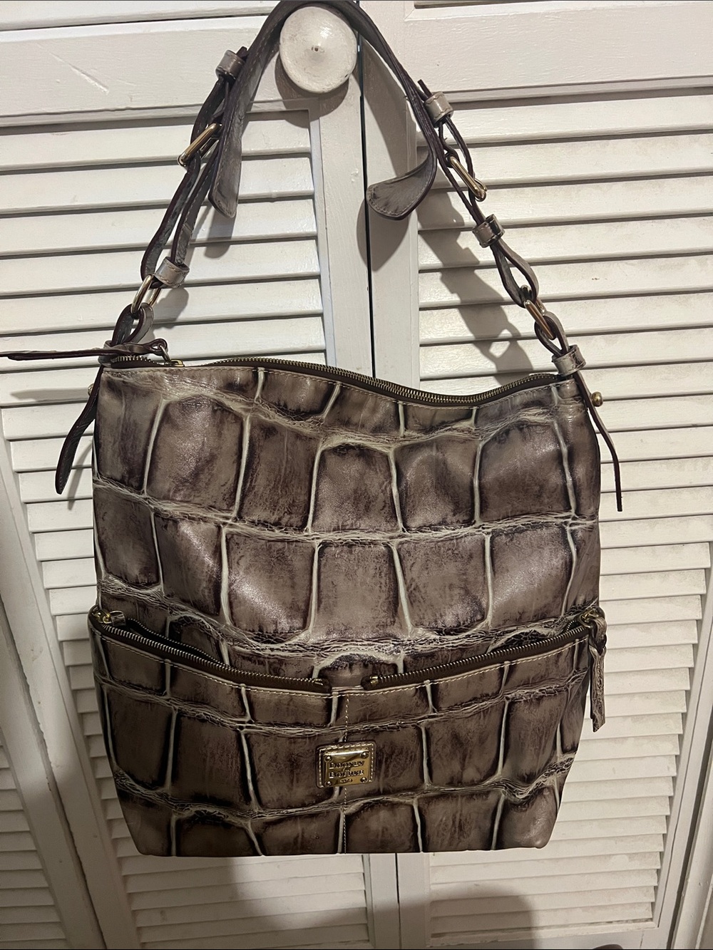 Dooney & Bourke Taupe Croc-Embossed Shoulder Bag